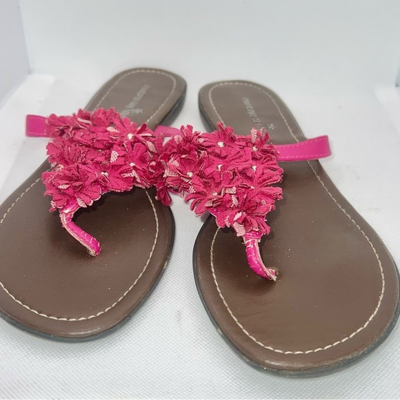 Montego Bay Club Women's Flip Flop Sandals Pink Flower Detail Thong Brown - Picture 2 of 4